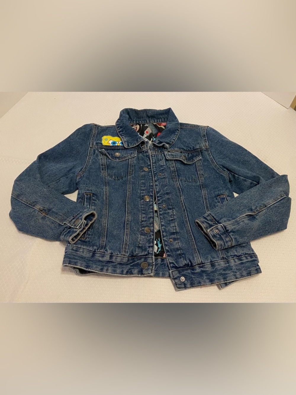 Vintage SPONGE BOB SQUARE PANTS Reversible Blue Denim Jacket. Kids L?